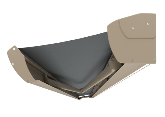 Creme beige helkassettsmarkis. Terrassmarkisen Corsica är modernt designad markis med möjligheten att installera LED-belysning.