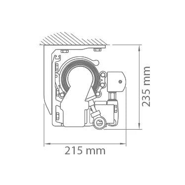 Konstruktionsritning samt takmontering till terrassmarkis med skyddshuv. Premium Markis, modell Jamaica. premium-markis.se