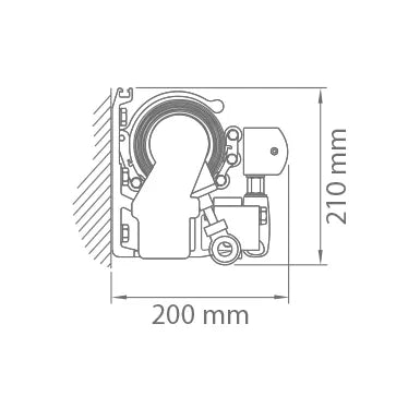 Konstruktionsritning samt väggmontering till terrassmarkis med skyddshuv. Premium Markis, modell Jamaica. premium-markis.se