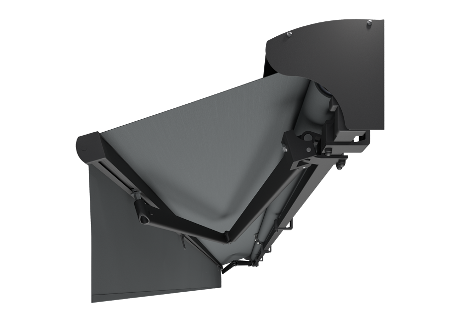 Antracit grå FSM71319 färgad terrassmarkis med volang och skyddshuv och ljus markisväv. Premium Markis, modell Jamaica. premium-markis.se